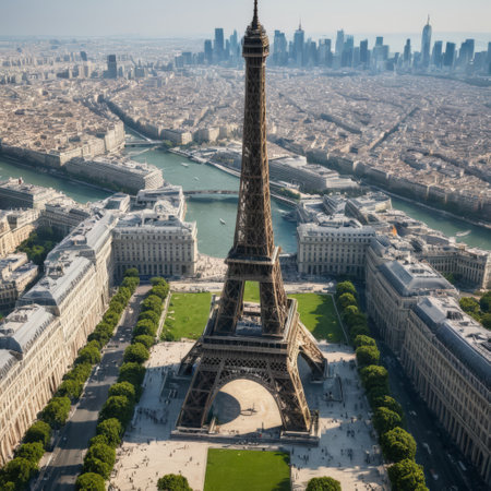 Aerial view of Eiffel Tower in Paris, Franceの素材