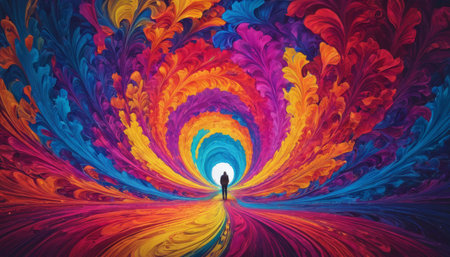 Colorful abstract art with central silhouetteの素材