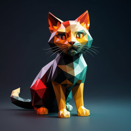 Geometric Polygonal Cat on Dark Backgroundの素材
