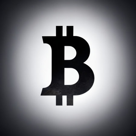 Minimalistic black Bitcoin symbol on gradient backgroundの素材