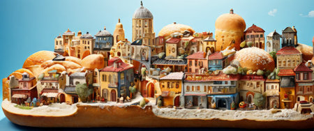 Bread cityscape with detailed architecture in a fantasy settingの素材