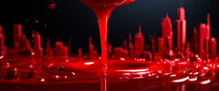 Pouring red liquid over miniature cityscape illustrationの素材