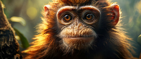 Close-up portrait of a young monkey in natural lightの素材