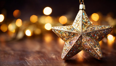 Sparkling golden star ornament for Christmas decorationの素材