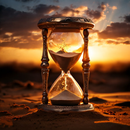 Antique Hourglass in Desert at Sunsetの素材