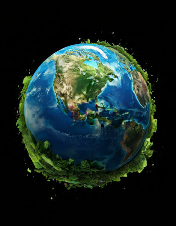 Earth surrounded by green foliage representing environmental protectionの素材