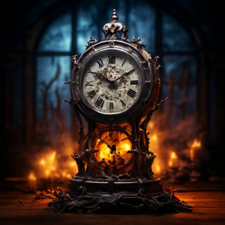 Vintage ornate clock with candlelit backgroundの素材