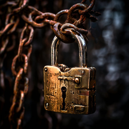 Rusty lock and chain close-upの素材