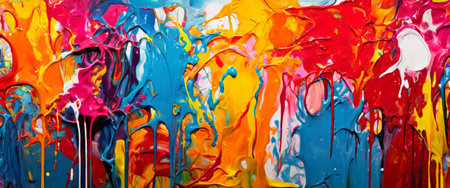 Vibrant abstract painting with a splash of bright colors in dynamic strokesの素材