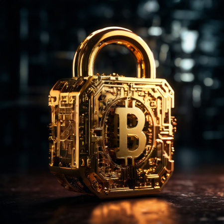 Bitcoin security lock with intricate circuit designの素材
