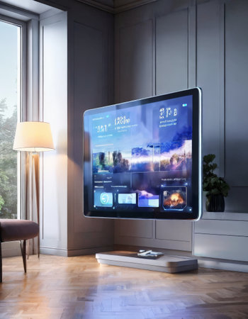 Modern smart home interface in a contemporary living roomの素材