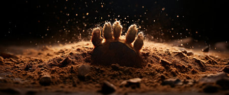 Animal paw print in dirt with dust particles, wildlife conceptの素材