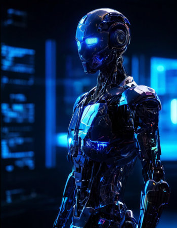 Futuristic Humanoid Robot with Blue Lightsの素材