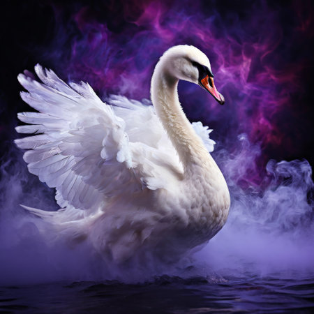 Graceful swan with ethereal smoke backdropの素材