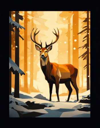 Majestic deer in a snowy forestの素材