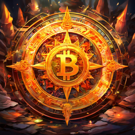 Bitcoin symbol in ornate golden compassの素材