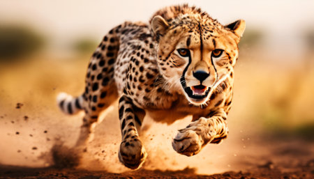 Cheetah sprinting at full speed in the wildの素材