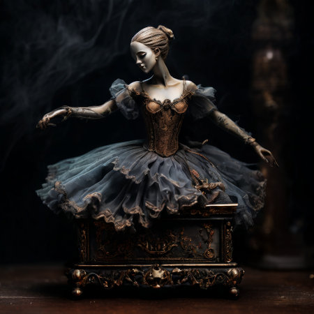 Elegant ballerina figurine in dark gothic settingの素材