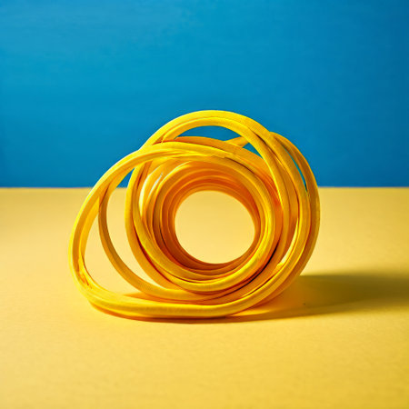 Vibrant yellow rubber bands on colorful backgroundの素材