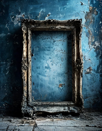 Antique picture frame on distressed wallの素材