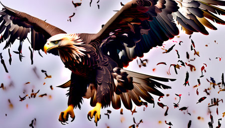 Powerful eagle soaring with widespread wingsの素材