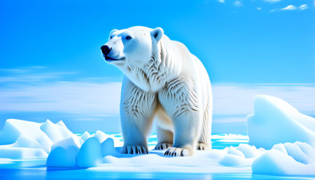 Majestic polar bear standing on ice in arctic landscapeの素材