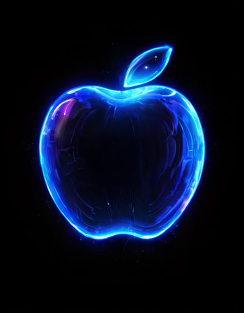 Blue neon apple glowing in the darkの素材
