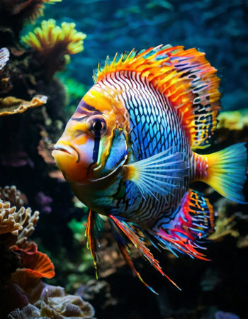 Colorful tropical fish swimming in coral reef underwaterの素材