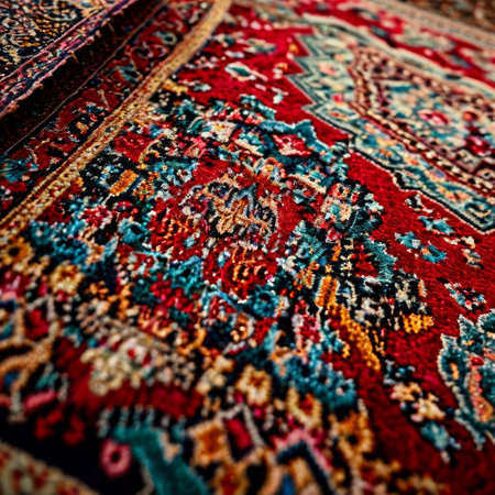 Colorful oriental rug with intricate geometric patternsの素材