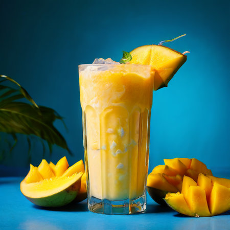 Refreshing mango smoothie with fresh mango slicesの素材