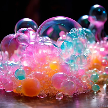 Glowing pastel bubbles in a magical arrangementの素材