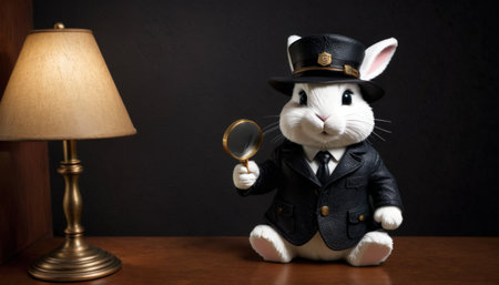 Detective rabbit in suit holding magnifying glassの素材
