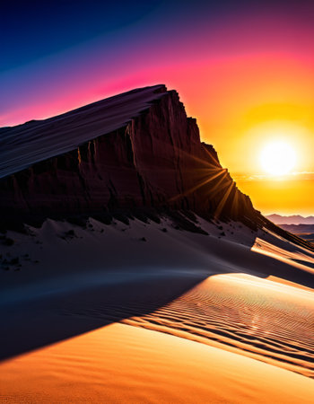 Sunset over a majestic desert duneの素材