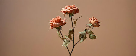 Dried roses against a neutral backgroundの素材