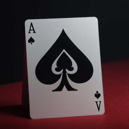 Ace of Spades playing card on red surfaceの素材