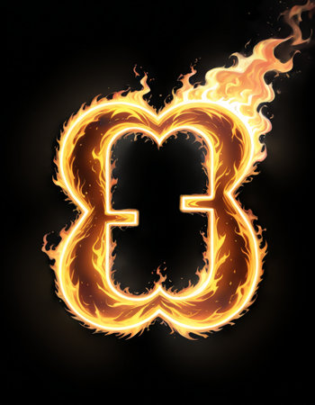 Fiery number eight in flames illustrationの素材