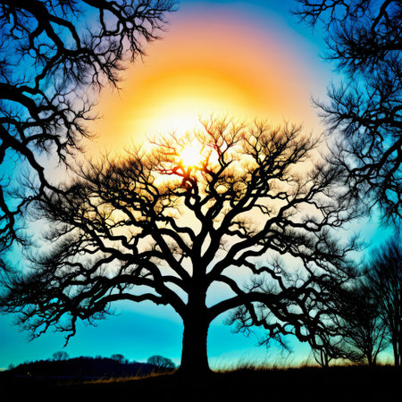 Majestic Tree Silhouette Against Vibrant Sunsetの素材
