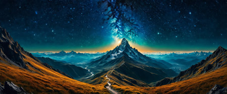 Majestic Mountain Under a Starry Night Skyの素材