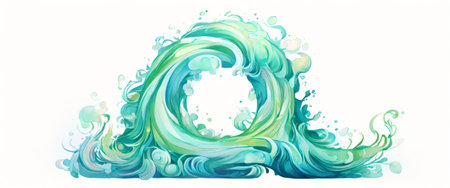 Abstract 3D wave illustration in shades of green and blueの素材