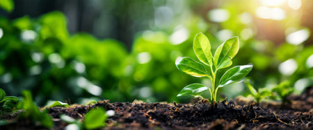 Young Green Plant Sprouting in Rich Soilの素材