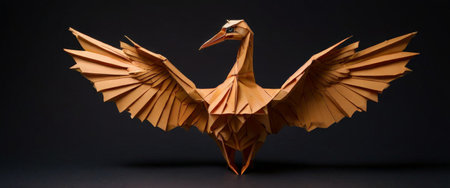 Intricate origami crane on black backgroundの素材