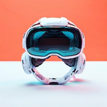 Futuristic virtual reality headset on vibrant backgroundの素材