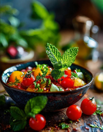 Fresh tomato salad with herbs and vibrant colorsの素材