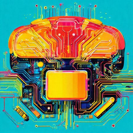 Vibrant abstract circuit board with colorful componentsの素材