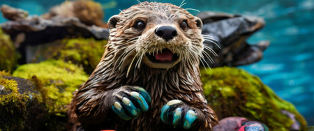 Cute otter with curious expression in natural habitatの素材