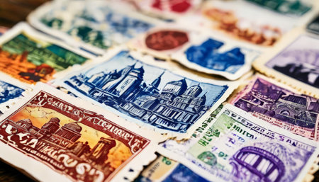 Collection of vintage postage stamps from various countriesの素材