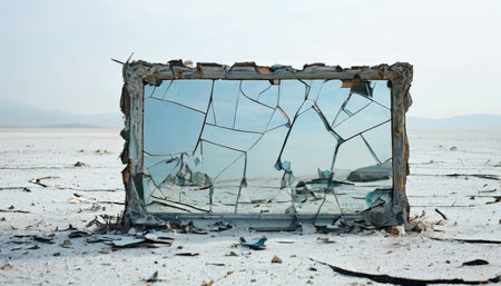 Shattered mirror in a desolate landscapeの素材