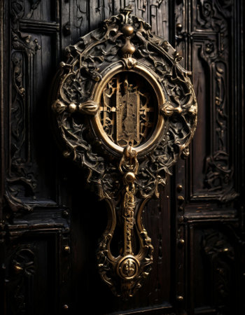 Ornate vintage door lock with intricate detailsの素材
