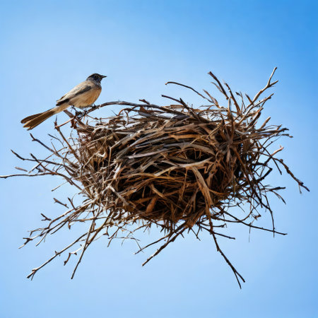 Bird perched on a large floating nestの素材