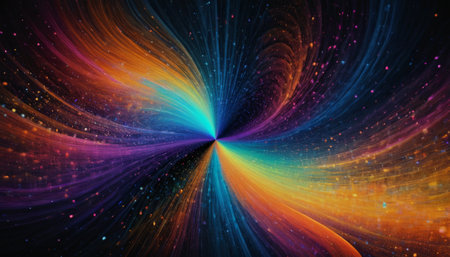 Vivid cosmic swirl with dynamic colors and starry backgroundの素材
